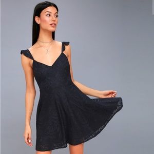 Navy Blue Lace Backless Skater Dress